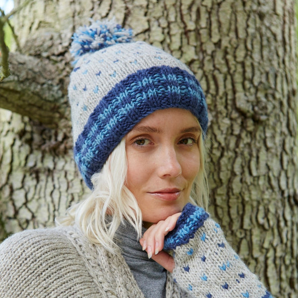 The Hat Shop Pachamama Bantry Bay Wool Bobble Beanie Hat Blue