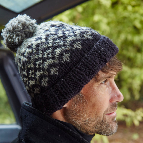 The Hat Shop Pachamama Clifden Wool Bobble Beanie Hat Charcoal