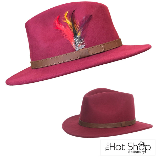 The Hat Shop Denton 100% Wool Fedora Maroon
