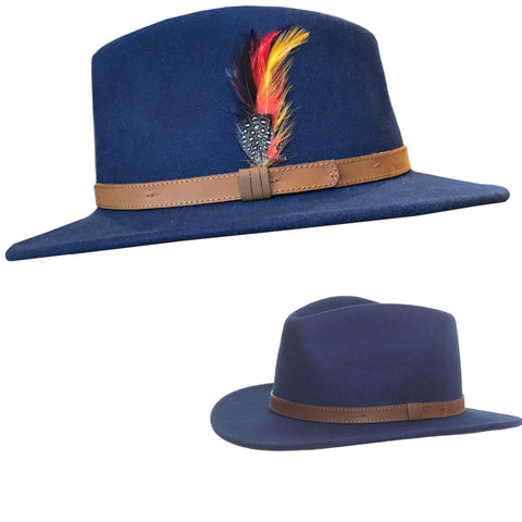 The Hat Shop Denton 100% Wool Fedora Navy
