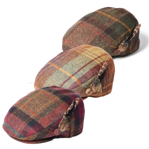 The Hat Shop Failsworth British Wool Tartan Feather Flat Cap