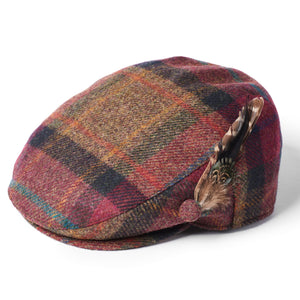 The Hat Shop Failsworth British Wool Tartan Feather Flat Cap Pink