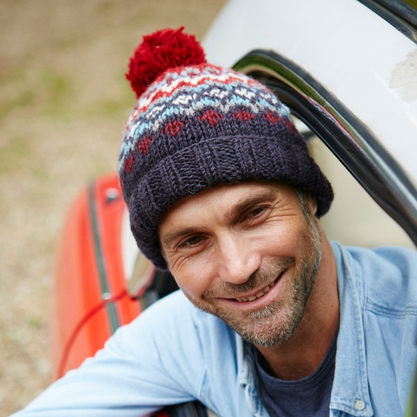 The Hat Shop Pachamama Clifden Wool Bobble Beanie Hat Red