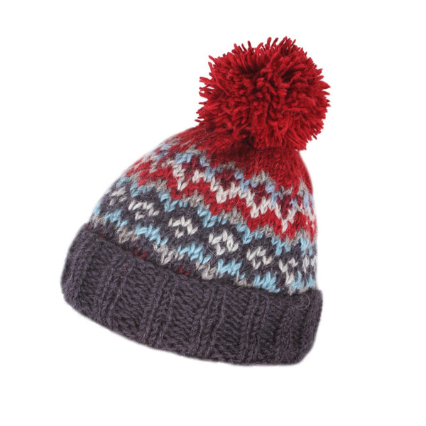 The Hat Shop Pachamama Clifden Wool Bobble Beanie Hat Red