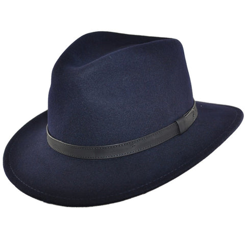 Maz 100% Wool Felt Fedora Navy - The Hat Shop Salisbury