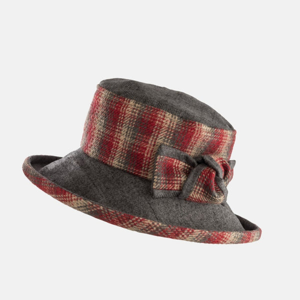 The Hat Shop Proppa Toppa Checked Hat with Boned Brim and Matching Bow Red