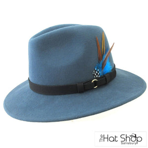 The Hat Shop Wool Wide Brim Fedora Airforce Blue