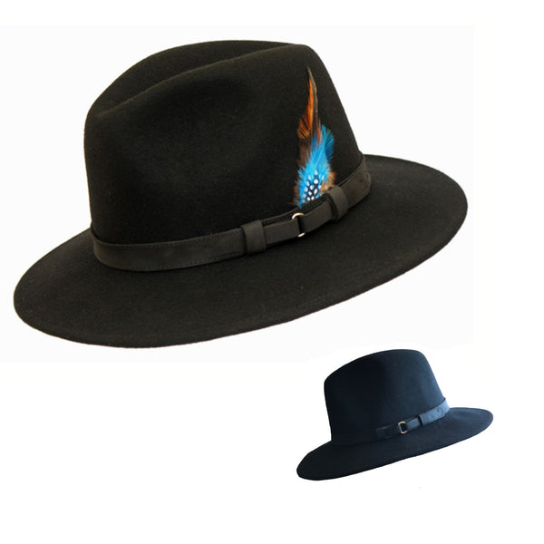 The Hat Shop Wool Wide Brim Fedora Black