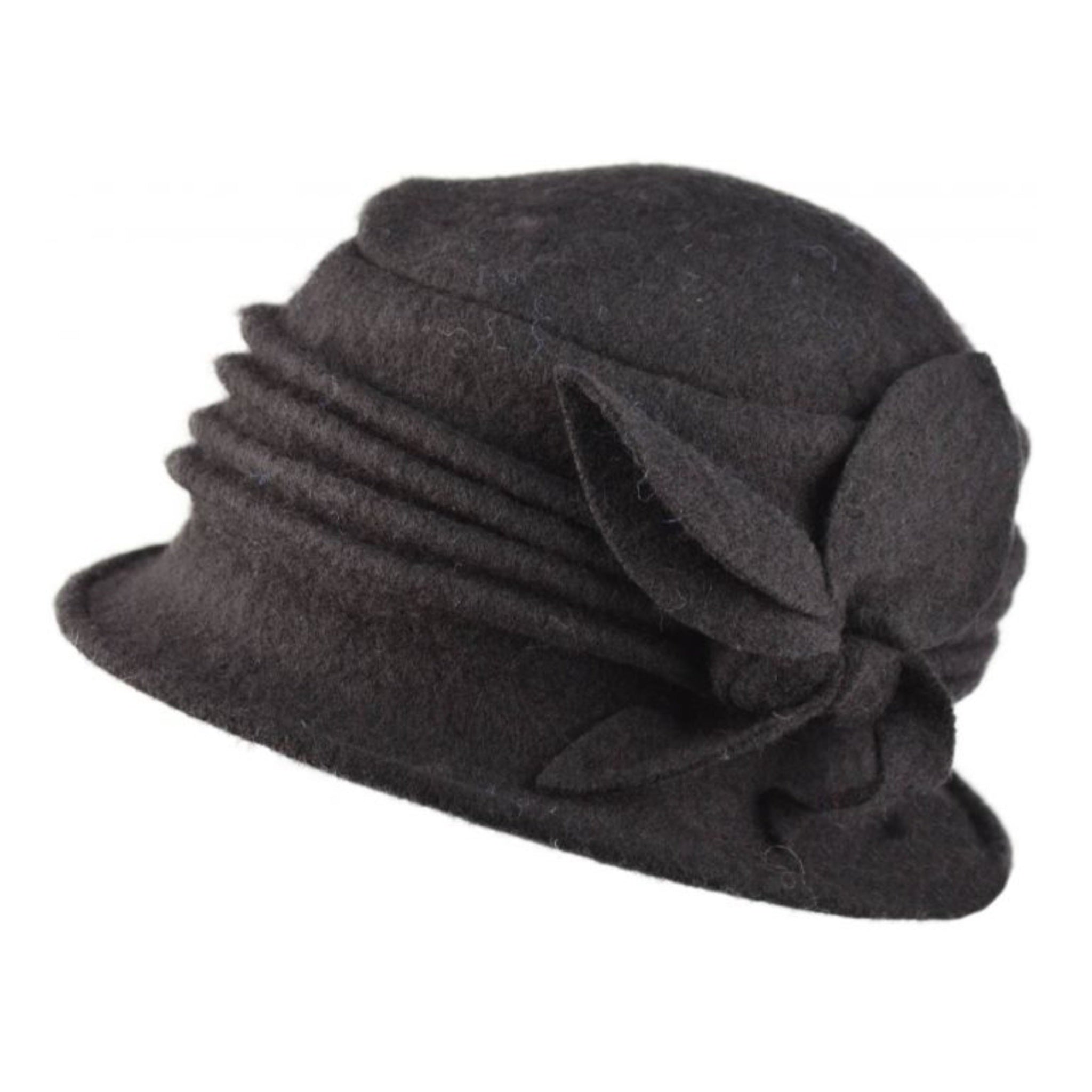 The Hat Shop Ladies 100% Wool Cloche Black