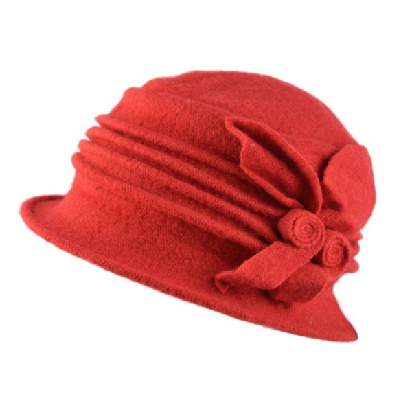 The Hat Shop Ladies 100% Wool Cloche Red