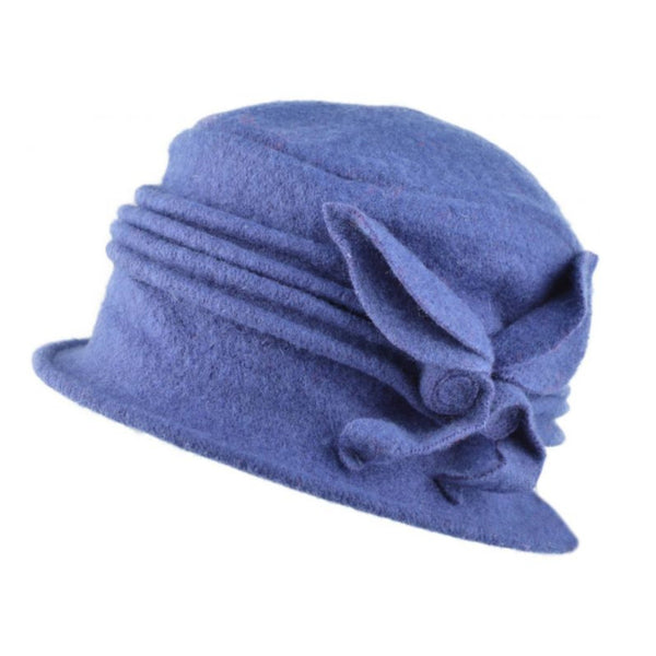 The Hat Shop Ladies 100% Wool Cloche Blue