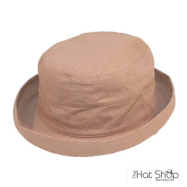 The Hat Shop Ladies Short Brim Linen Hat Camel